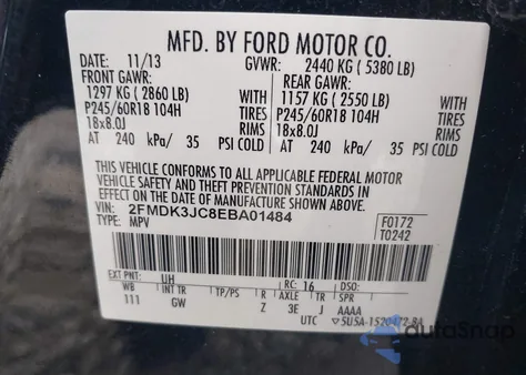 2014 Ford Edge Sel из США, поврежденный, VIN 2FMDK3JC8EBA01484